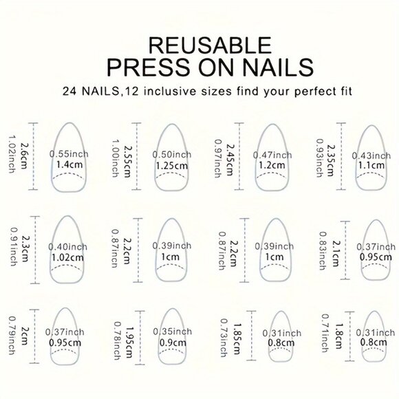 24-Piece Almond-Shaped Press-On Nails Set - Medium Length with Black and White - Picture 5 of 6